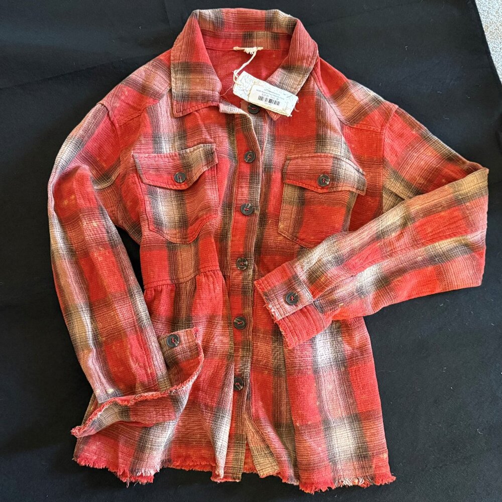 Mystree Washed Plaid Peplum Jacket/Blouse (Medium)
